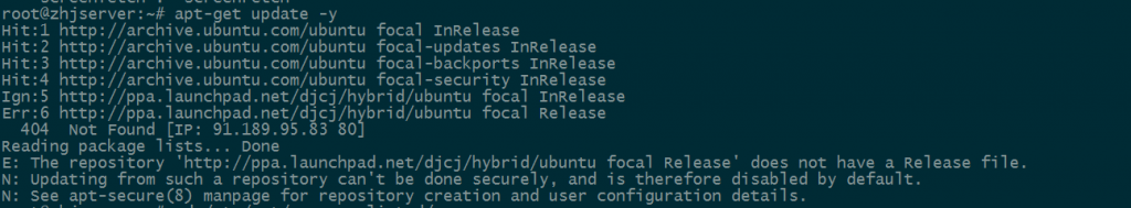 图片[1]-Ubuntu20.04报错E: The repository ‘http://ppa.launchpad.net/djcj/hybrid/ubuntu focal Release’ does not have a Release file.-下雪啦资源网