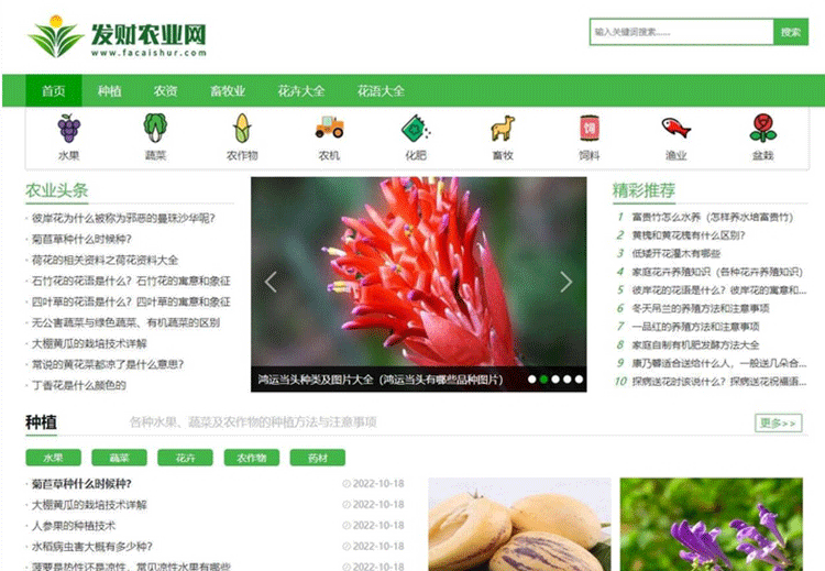 【仿发财农业网】 帝国cms7.5农业知识养殖技术花卉大全发财树栽培农机农作物模板-下雪啦资源网