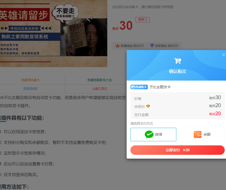 wp子比主题发卡插件源码zibll主题发卡插件-下雪啦资源网