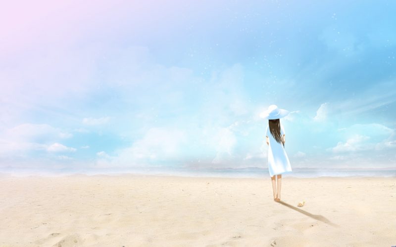 唯美海边的女孩PPT背景-下雪啦资源网