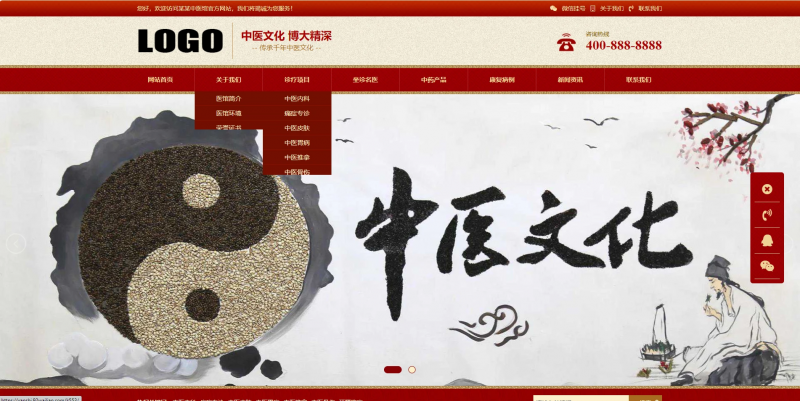 自适应手机端中药馆中医网站模板中医院网站中医馆介绍网站中医门诊中医世家中医文化-下雪啦资源网